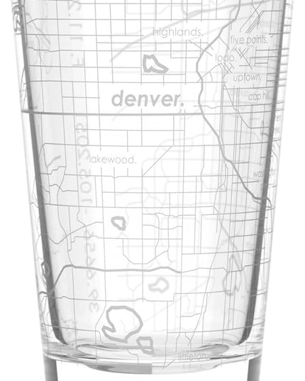 Well Told Engraved Denver Colorado Map Pint Glass, Etched Beer Gift (16 oz, Clear) City Map Pint, Custom City Glassware, Gifts For Beer Lovers