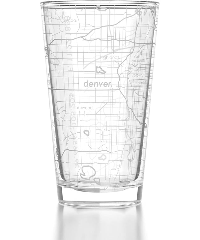 Well Told Engraved Denver Colorado Map Pint Glass, Etched Beer Gift (16 oz, Clear) City Map Pint, Custom City Glassware, Gifts For Beer Lovers