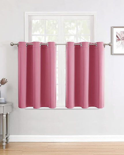 ChrisDowa Small Window Curtains for Kitchen and Bedroom - Grommet Short Thermal Insulated Room Darkening Curtains (2 Panels, Pink, 52 x 36 Inch)