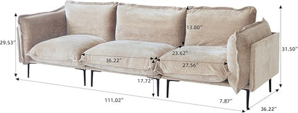 WJShome Sectional Couches for Living Room, Modern Velvet 111" 3 Seater Sofa with Removable Cushions and 8" High Metal Legs, Easy to Clean, Oatmeal