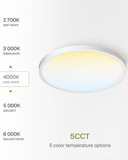 ASD LED 12" Round Flush Mount Ceiling Light Fixture, Low Profile Surface Lighting | 5CCT, Dimmable, Ultra-Thin, ETL Listed | 24W 1900LM 2700-6000K 120V | Kitchen, Bedroom, Hallway Lamp | White