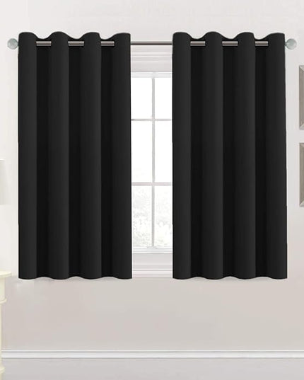 H.VERSAILTEX Premium Blackout Thermal Insulated Room Darkening Curtains for Bedroom/Living Room - Classic Grommet Top (2 Panels, Solid Black, 52 Inch by 45 Inch)