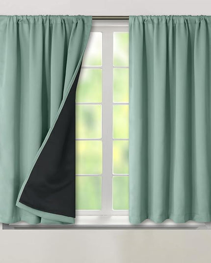BGment Blackout Curtains for Bedroom 54 Inch Length, Rod Pocket 100% Blackout Curtains with Thermal Liner Darkening Curtains for Living Room, Each Window Curtains 2 Panels, 52 x 54 Inch, Frosty Green