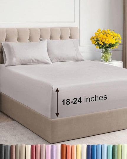 Extra Deep Twin XL Sheet Set - 4 Piece Breathable and Cooling Sheets - Hotel Luxury Bed Sheets Set - Easy Fit - Soft, Wrinkle Free and Comfy Sheets Set - Light Grey Sheet Set with Extra Deep Pockets