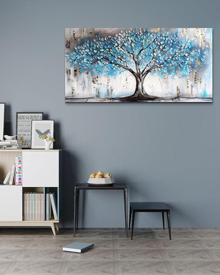 Wapluam Wall Art For Living Room Farmhouse Large Decoration For Bedroom Office Pictures Artwork Wall Decor Tree Abstract Canvas prints Wall Paintings Blue Modern Poster Home Decorations 24"X48"