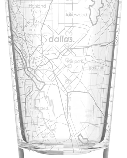 Well Told Engraved Dallas Texas Map Pint Glass, Etched Beer Gift (16 oz, Clear) City Map Pint, Custom City Glassware, Gifts For Beer Lovers