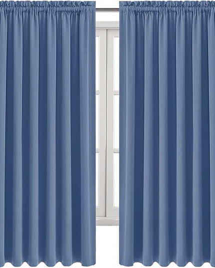 DWCN Blackout Curtains for Living Room Thermal Insulated, Energy Saving & Noise Reducing Bedroom Curtains, Dusty Blue, W 70x L 63 Inch, Set of 2 Rod Pocket Curtain Panels