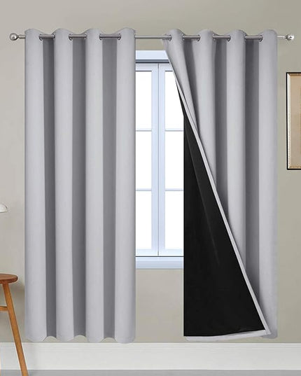 Yakamok Full Blackout Curtains 72 Inches Long,Blackout Curtain Panels for Bedroom, 2 Thick Layers Grommet Top Thermal Insulated Drapes with Black Liner for Living Room(Light Grey, Set of 2)