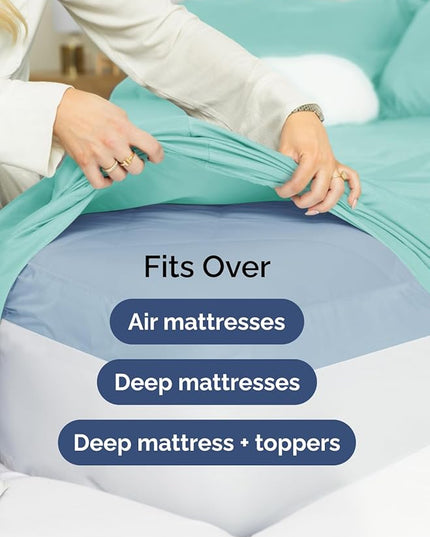 Extra Deep King Sheet Set - 6 Piece Breathable & Cooling Sheets - Hotel Luxury Bed Sheets Set - Easy & Secure Fit - Soft, Wrinkle Free & Comfy Sheets Set - Spa Blue Sheet Set with Extra Deep Pockets