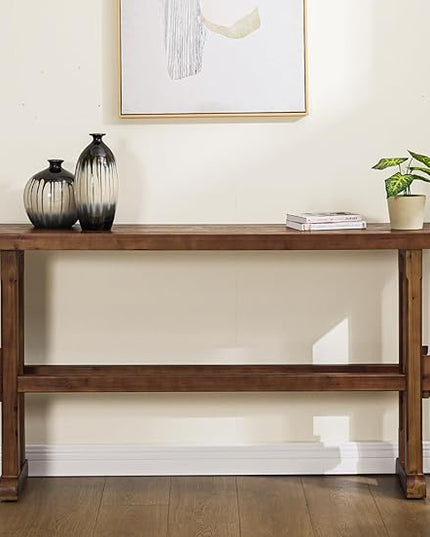 chairus 59" Long Console Table Farmhouse Narrow Sofa Table with Crossbar Solid Wood Entryway Table for Living Room/Hallway/Entrance, Walnut