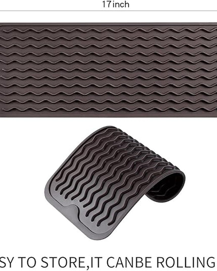 Silicone Dish Drying Mat for Multiple Usage,Easy clean,Eco-friendly,Heat-resistant Silicone Mat for Kitchen Counter,Sink,Bar,Bottle,or Cup Coffee M 17 inches x 6 inches