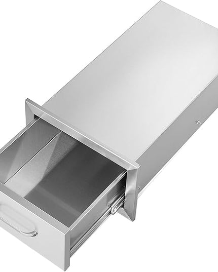 VEVOR 14x8.5 Inch Outdoor Kitchen Drawers Stainless Steel, Flush Mount Double Drawers,14W x 8.5H x 23D Inch, with Stainless Steel Handle, BBQ for Outdoor Kitchens or BBQ Island