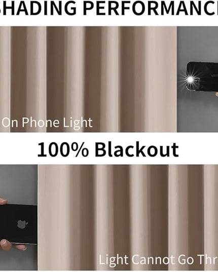 Joydeco Taupe Curtains 96 Inches Long for Bedroom, 100% Blackout Curtains 96 Inches Long for Living Room, Grommet Thermal Insulated 96 Inch Black Out Drapes 2 Panels for Bedroom Windows