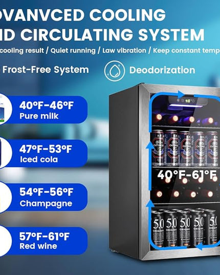 Mini Fridge 130 Can Beverage Refrigerator Cooler, 3.2 Cu.Ft Drink Fridge forSoda Wine Beer, Digital Temperature Control Cooler for Home, Dorm, Bar