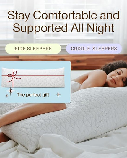Coop Home Goods Original Adjustable Body Pillow, 20x54 Long Pillow for Back, Shoulder, Hip and Knee Support, Side Sleeper Body Pillows for Adults with Memory Foam & Washable Cover