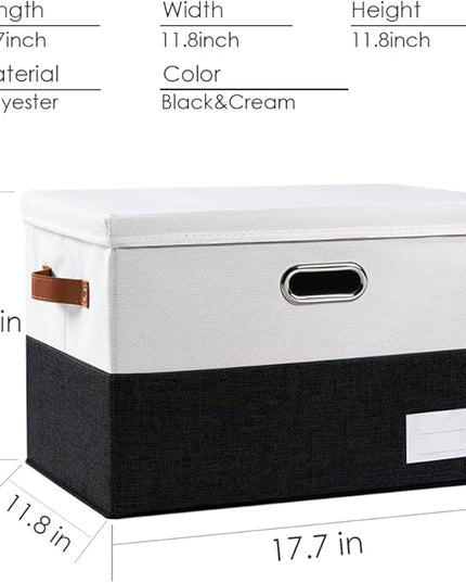 PRANDOM Foldable Storage Bins with Lids [3-Pack] Fabric Collapsible Storage Boxes Baskets Cubes Containers with Handles for Closet Living Room Bedroom (Black & White 17.7x11.8x11.8'')