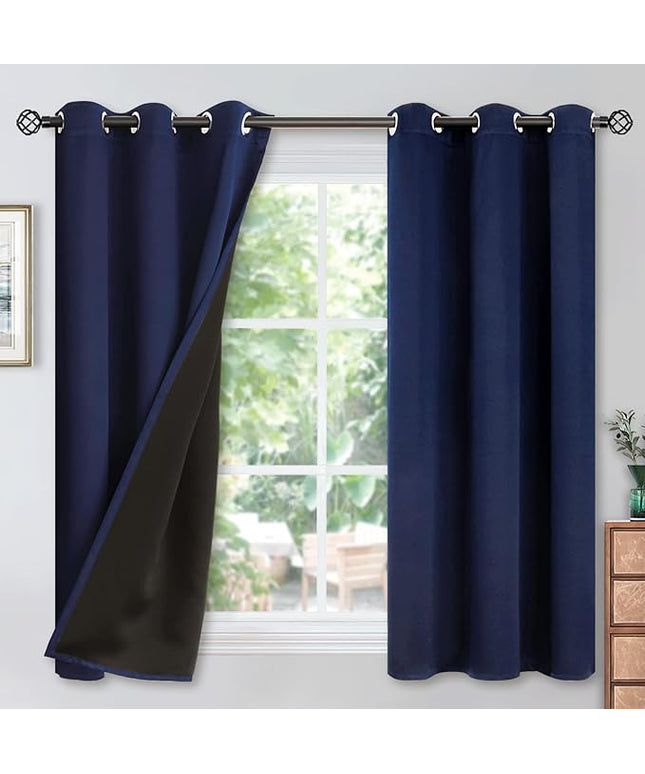 YoungsTex Navy Blue 100% Blackout Curtains for Bedroom, Grommet Thermal Insulated Blackout Window Curtains 63 Inches Length with Black Backing, 2 Panels, 42 x 40 Inch