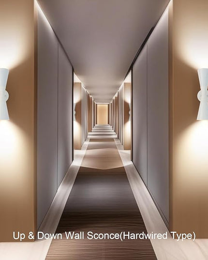 Modern Indoor Wall Sconces Set of 2 Up and Down White Wall Sconces Mid Century Indoor Wall Light Fixture Hardwired Wall Mounted Lamp for Living Room Bathroom Bedroom Hallway 15 Inch