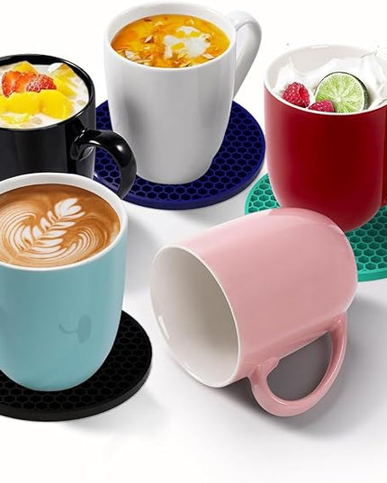 Silicone Coasters [8 Pack] with Holders Drink Coasters, for Hot or Cold Drinks Thickened, Non-Slip, Non-Stick (Blue)