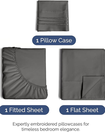 Twin Size 3 Piece Sheet Set - Comfy Breathable & Cooling Bed Sheets Set - Hotel Luxury Bedding for Women, Men, Kids, Teens, Boys & Girls - Deep Pockets, Ultra-Soft, Wrinkle Free - Oeko-Tex - Charcoal