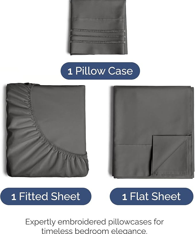 Twin Size 3 Piece Sheet Set - Comfy Breathable & Cooling Bed Sheets Set - Hotel Luxury Bedding for Women, Men, Kids, Teens, Boys & Girls - Deep Pockets, Ultra-Soft, Wrinkle Free - Oeko-Tex - Charcoal