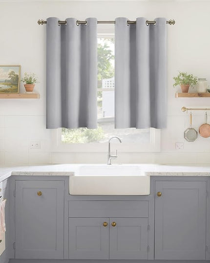 YoungsTex Short Blackout Curtains 40 Inch Length for Kitchen Window - Thermal Insulated Drapes with Grommet Room Darkening Privacy for Bathroom Windows, Light Grey, 2 Panels, 34 x 40 Inch
