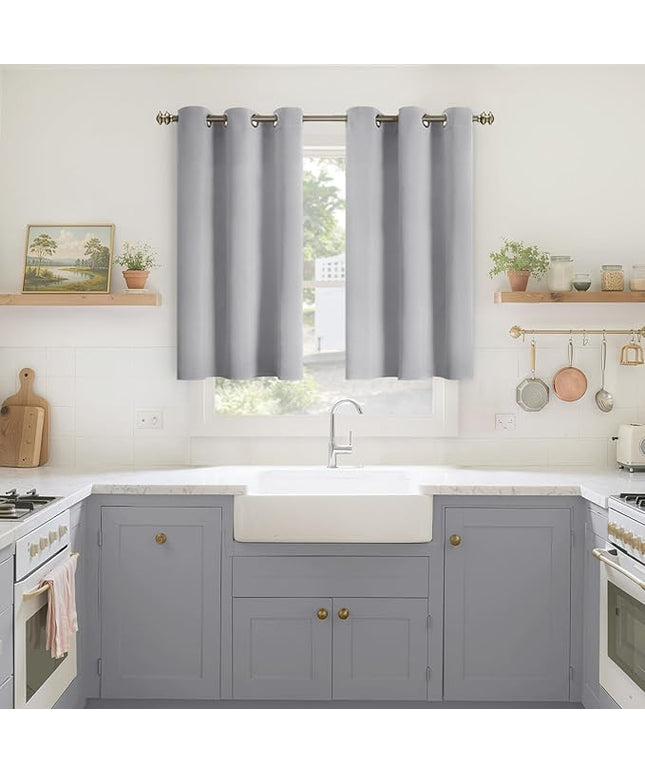 YoungsTex Short Blackout Curtains 40 Inch Length for Kitchen Window - Thermal Insulated Drapes with Grommet Room Darkening Privacy for Bathroom Windows, Light Grey, 2 Panels, 34 x 40 Inch