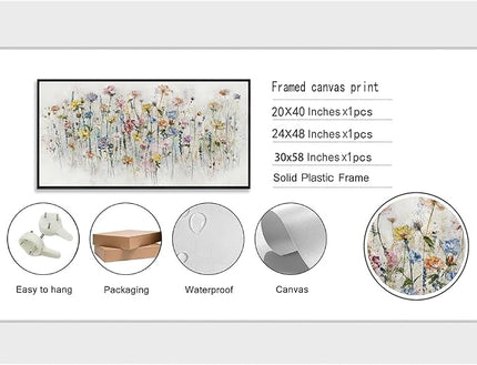 LKY ART Wall Art Canvas Prints Watercolor Wildflowers Canvas Wall Art for Living Room Bedroom Bathroom Kitchen Office Bar Dining Room Ready to Hang 20W x 40L inches Framed