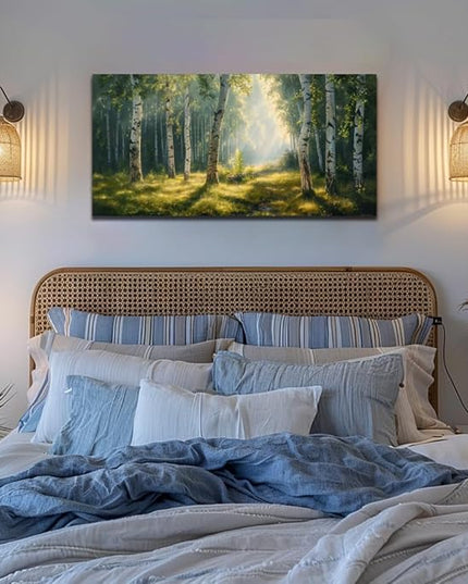 Nature Wall Art Forest Scenery Wall Art Landscape Pictures Green Birch Tree Canvas Print Beautiful Painting Decor for Living Room Mountain Canvas for Home Office Decorations 20x40Inch