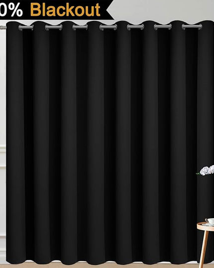 Yakamok 100% Blackout Thermal Insulated Sliding Door Curtains, Noise Reducing Sliding Glass Doors, Patio Door Drapery Room Divider Curtains, Black, W100 x L96, 1 Panel