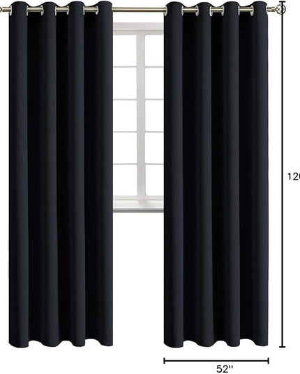 BGment Blackout Curtains - Grommet Thermal Insulated Room Darkening Bedroom and Living Room Curtains, Set of 2 Panels (52 x 120 Inch, Black)