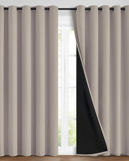 Yakamok 100% Blackout Curtains 84 Inches Long, 2 Thick Layers Heat and Full Light Blocking Soft Thermal Insulated Drapes for Bedroom(70" Wide Each Panel, Natural, 2 Panels)