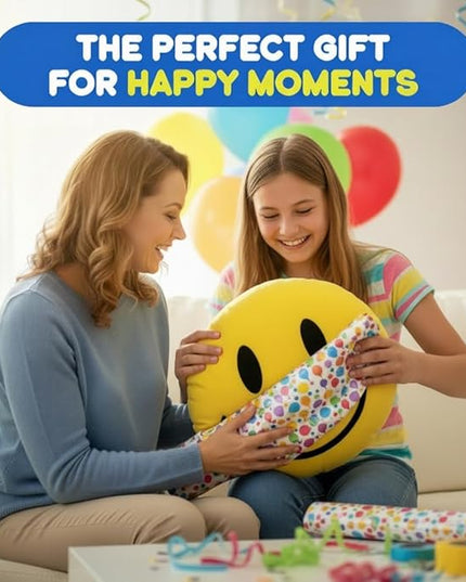 Smiley Face Pillow - Cute Plush for Fun Bedroom Decor - 16" X 16" Soft Cotton Cool Smiley Pillow with Inserts Included - Birthday Gift - Room Decor Aesthetic for Bedroom. (Yellow)