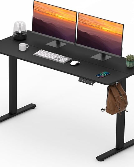 Adjustable Stand Up Desk with Memory Preset, Standing Desks 55 x 24 Inch Electric Home Office Desk Computer Workstation Splice Black Top + Black Frame