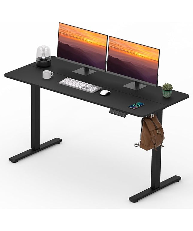 Adjustable Stand Up Desk with Memory Preset, Standing Desks 55 x 24 Inch Electric Home Office Desk Computer Workstation Splice Black Top + Black Frame