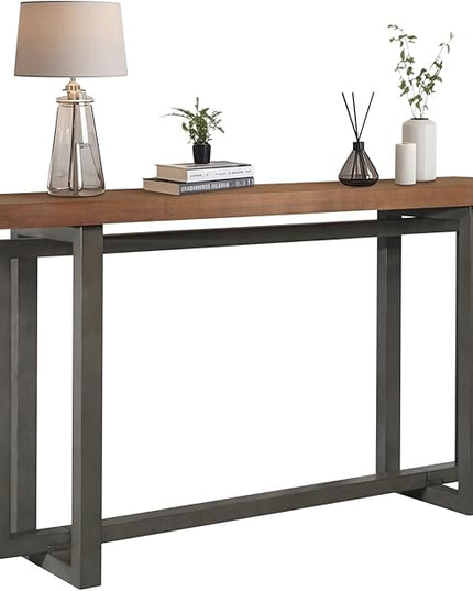 LKTART 59.05-Inch Long Behind Couch Sofa Table for Living Room, Farmhouse Console Table with Storage, Narrow Accent Entryway Tables for Hallway Entrance Foyer (Brown+Grey)