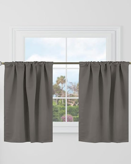 BGment Grey Cafe Blackout Curtains 36 Inch Length for Half Windows - 34 x 36 inch Curtains Rod Pocket and Back Tab Thermal Insulated Room Darkening Short Curtains for Kitchen, 2 Window Panels