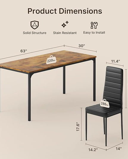 Gizoon Dining Table Set for 6, Kitchen Table Chairs Set of 6, 7 Piece Kitchen Table Set with 6 Upholstered PU Leather Chairs for Dining Room, Living Room, Apartment, Small Space, Retro