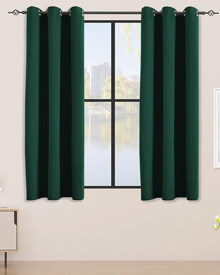 Blackout Curtains for Bedroom Thermal Insulated Light Blocking Room Darkening Curtains Solid Grommet Window Drapes for Living Room, Set of 2 Curtain Panels 42 W x 54 L inch Long Hunter Green