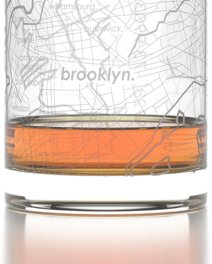 Well Told Engraved Brooklyn New York Map Rocks Glass, Old Fashioned Whiskey Glass (11 oz, Clear) Etched Whiskey Glass, Gifts For Whiskey Lovers