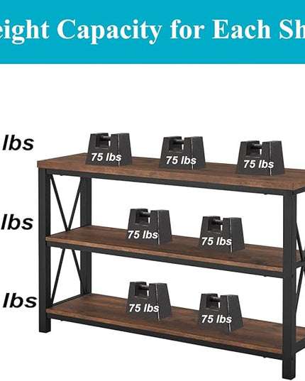 BON AUGURE Rustic Console Table Behind Couch, Industrial Entryway Table with Shelves, Farmhouse 3 Tier Sofa Tables for Living Room, Entry, Hallway (47 Inch, Rustic Oak)