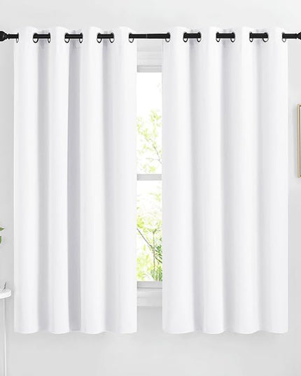 NICETOWN White Curtains for Living Room, Grommet 50% Blackout Thermal Insulated Window Treatment Solid Sound Reducing Drapes for Bedroom/Nursery, Set of 2, W46 x L63, 2 Panels