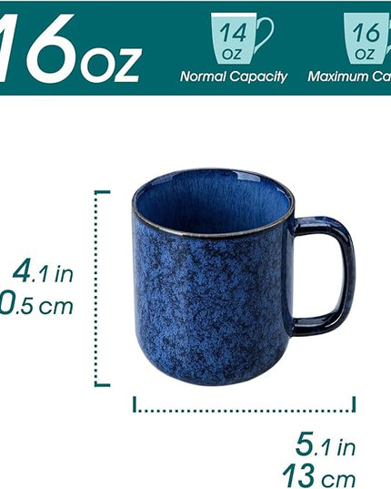 vancasso STARRY Coffee Mugs Set, 16 oz Ceramic Coffee Cups for Americano Hot Tea Iced Coffee Cold Brew Cocoa Milk Stoneware Mugs Set of 6, Dishwasher & Microwave Safe, Blue