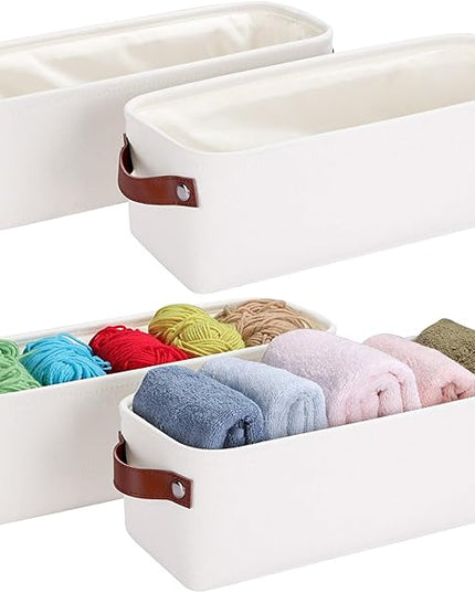 Kntiwiwo Small Fabric Storage Bins, 15x6x5 inch Narrow Storage Baskets 4-Pack Long Storage Basket for Organizing with Handles, Decorative Basket for Closets, Shelves, Toilet Paper, White