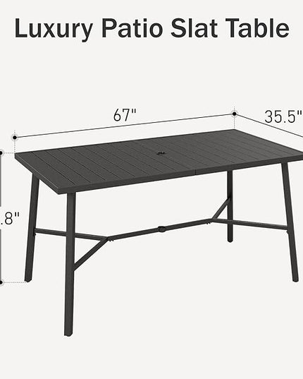 PHI VILLA Outdoor Bar Table, Patio Counter Height Pub Dining Table for 4-6, Waterproof Metal Steel Rectangle Table with Weather Resistant Frame Black for Garden, Yard, Balcony, Kitchen