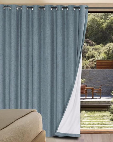 H.VERSAILTEX Linen Blackout Curtains Durable Thick Textured Linen Look 100% Blackout Patio Door Curtain Anti Rust Grommet Extra Wide Sliding Door Curtain Panel, W100 x L96 inch - Stone Blue