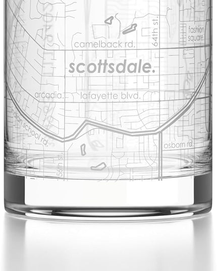 Well Told Engraved Scottsdale Arizona Map Rocks Glass, Old Fashioned Glassware (11 oz, Clear) Etched Bourbon Tumbler, Gifts For Whiskey Lovers