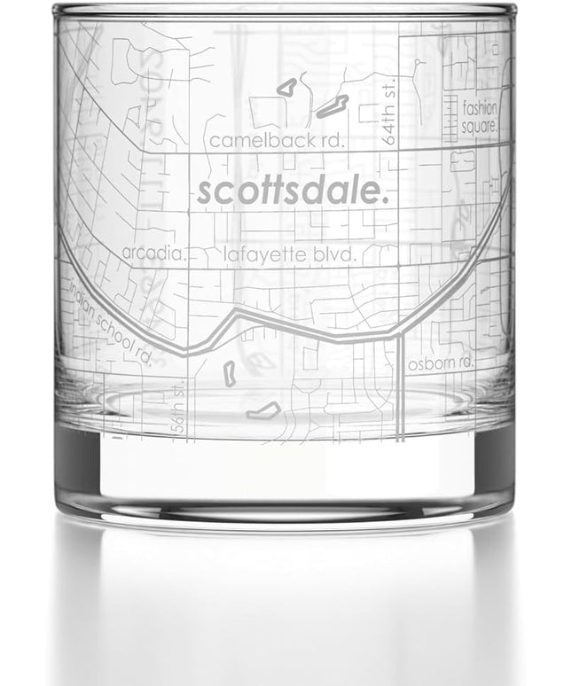 Well Told Engraved Scottsdale Arizona Map Rocks Glass, Old Fashioned Glassware (11 oz, Clear) Etched Bourbon Tumbler, Gifts For Whiskey Lovers