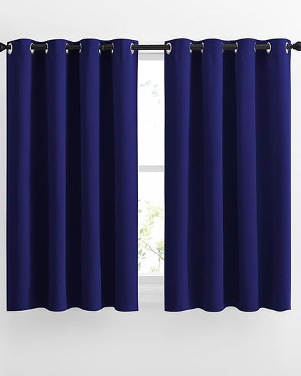 NICETOWN Blackout Curtains for Bedroom - Triple Weave Grommet Top Thermal Insulated Window Treatment Light Blocking Panels for Kitchen/Kids Room, Navy Blue, W46 x L54, Set of 2
