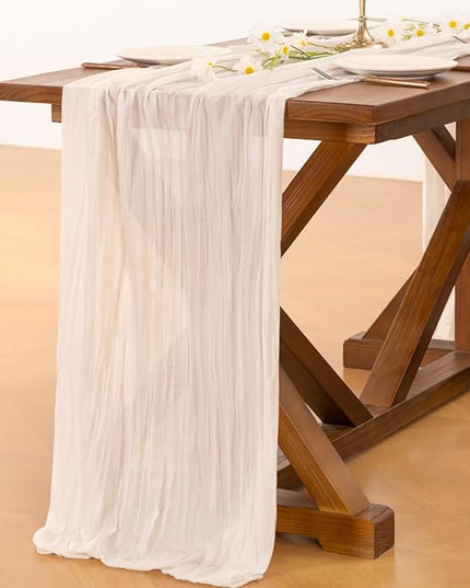 Socomi 3pcs Ivory White Cheesecloth Table Runner Christmas Boho Rustic Gauze 120 inch 10FT Cheese Cloth Runner for Wedding Party Baby Shower Birthday Home Decor Holiday Decorations